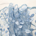 Błękitna afrykańska tkanina koronkowa z haftem kwiatowym